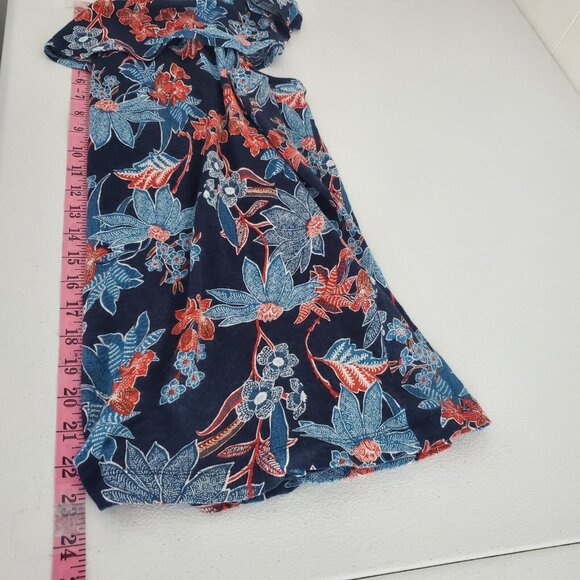 J Jill Womens Love Linen Blue Red Floral Off The Shoulder Blouse Size L Ruffled - Picture 8 of 10